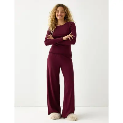 Lindex Trousers Pointelle - Burgundy - L