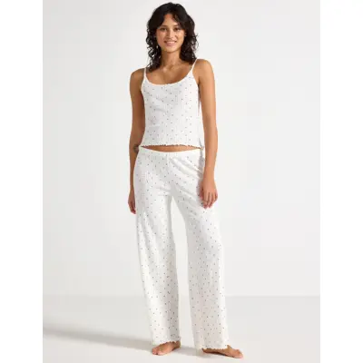 Lindex Wide Pyjama Trousers In Pointelle - Cream - XL