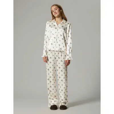 LMTD Nlfbow Satin Pyjamas - White - 170-176