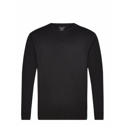 Lounge Henley Cotton Bamboo Tops T-shirts Long-sleeved Svart Panos Emporio