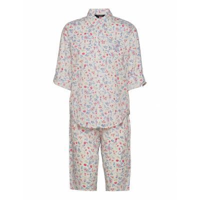 Lrl 3/4 Roll Tab Slv His Shirt Capri Pj Pyjamas Vit Lauren Ralph Lauren Homewear