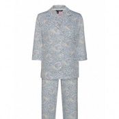 Lrl 3/4 Sl. Notch Collar Pant Pj Set Bluemulti Pyjamas Blå Lauren Ralph Lauren Homewear