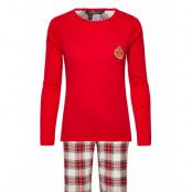 Lrl L/S Crew Long Fleece Pant Pj Set Pyjamas Röd Lauren Ralph Lauren Homewear