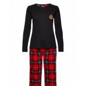 Lrl L/S Crew Long Fleece Pant Pj Set Pyjamas Svart Lauren Ralph Lauren Homewear