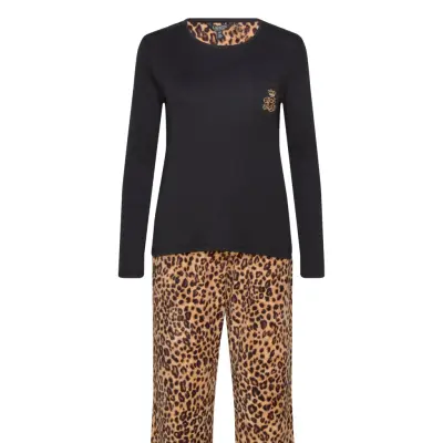 Lauren Ralph Lauren Homewear Lrl L/S Knit Top Long Fleece Pant Pj Fol Svart