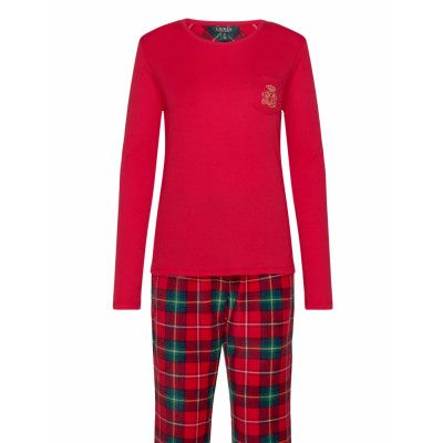 Lrl L/S Knit Top Long Fleece Pant Pj Fol *Villkorat Erbjudande Pyjamas Röd Lauren Ralph Lauren Homewear