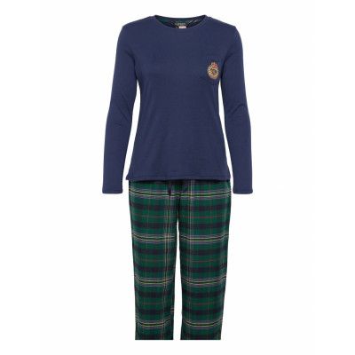 Lrl L/S Logo Top & Long Pant Pj Fold Pyjamas Grön Lauren Ralph Lauren Homewear