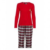 Lrl L/S Logo Top & Long Pant Pj Fold Pyjamas Röd Lauren Ralph Lauren Homewear