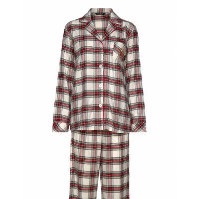 Lrl L/S Notch Collar Long Pant Pj Folded *Villkorat Erbjudande Pyjamas Creme Lauren Ralph Lauren Homewear