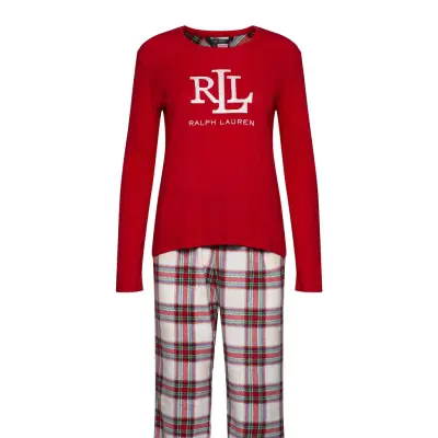 Lrl L/S Rib Top Long Fleece Pant Pj Set Pyjamas Röd Lauren Ralph Lauren Homewear
