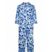 Lrl Notch Collar Pj Set 3/4 Sl Pyjamas Blå Lauren Ralph Lauren Homewear