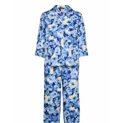Lrl Notch Collar Pj Set 3/4 Sl Pyjamas Blå Lauren Ralph Lauren Homewear