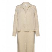 Calvin Klein L/S Buttondown & Pant Sleep Set Beige