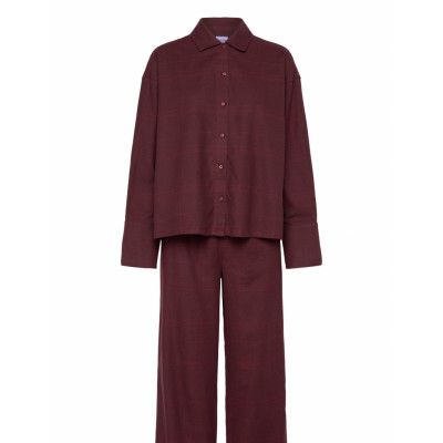 Calvin Klein L/S Buttondown & Pant Sleep Set Burgundy