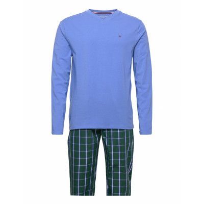 Ls Pant Print Woven Vneck Set Pyjamas Blå *Villkorat Erbjudande Tommy Hilfiger