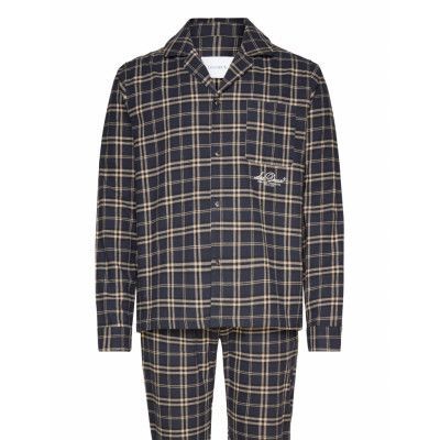 Les Deux Ludwig Flannel Pyjama Shirt & Pants Marinblå