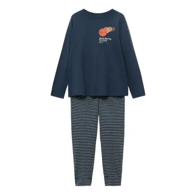 Mango Striped Long Pyjamas Marinblå