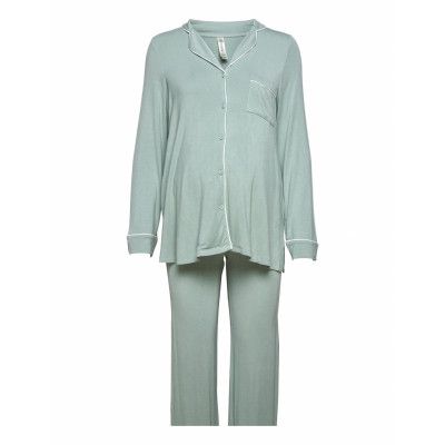 Maternity Soft Piping Pj Jerse Pyjamas Blå Lindex