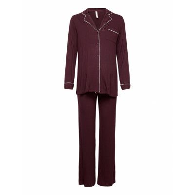 Maternity Soft Piping Pj Jerse *Villkorat Erbjudande Pyjamas Vinröd Lindex