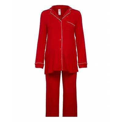 Maternity Soft Piping Pj Jerse Pyjamas Röd Lindex