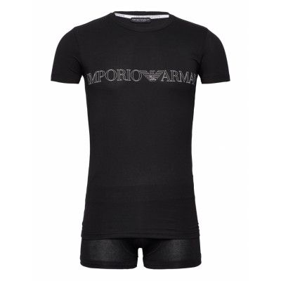 Mens Knit T-Shirt+Trunk Pyjamas Black Emporio Armani