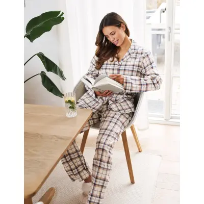 Missya Check Flannel Pyjamas - White - XS