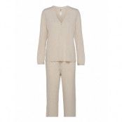 Night Set Jersey Viscose Rib Pyjamas Beige Lindex