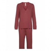 Night Set Jersey Viscose Rib Pyjamas Röd Lindex