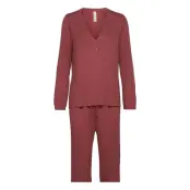 Night Set Jersey Viscose Rib Pyjamas Röd Lindex