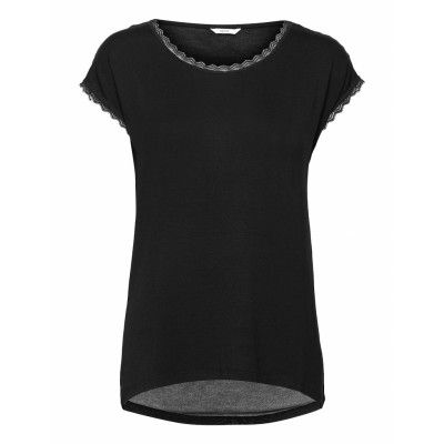 Pyjama Top With Lace, Lenzing™ Ecovero™ Top Svart Esprit Bodywear Women