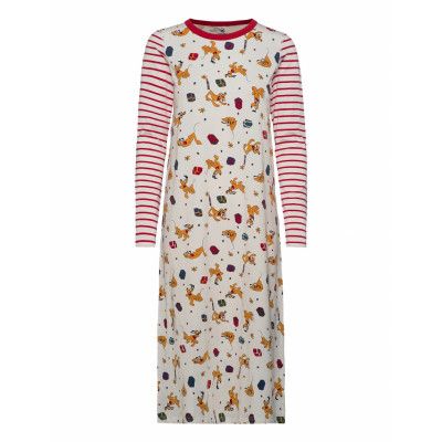 Nightdress L/S Aop Adult Night & Underwear Pyjamas Nightdresses Beige Polarn O. Pyret