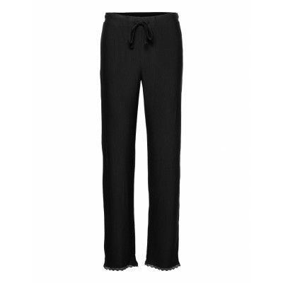 Pyjama Bottoms With Lace, Lenzing™ Ecovero™ Pyjamasbyxor Mjukisbyxor Svart Esprit Bodywear Women