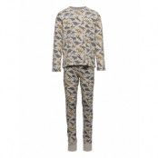 Nkmnightset Grey Melange Dino Inj Pyjamas Set Multi/mönstrad Name It