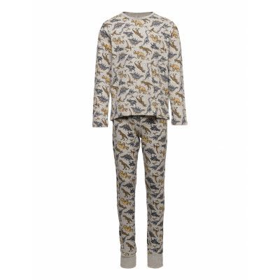 Nkmnightset Grey Melange Dino Inj Pyjamas Set Multi/mönstrad Name It