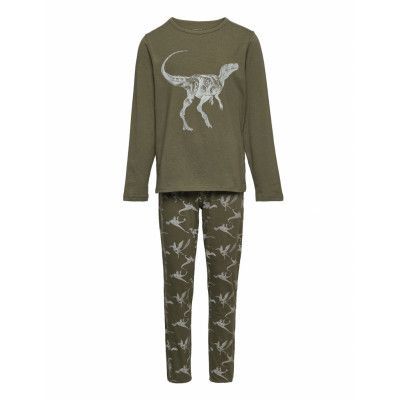 Nkmnightset Olive Night Dino Pyjamas Set Green Name It
