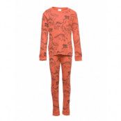 Pajama Dinosaurs Outlines Pyjamas Set Orange Lindex