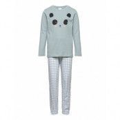 Pajama Printed Check Panda Ear Pyjamas Set Blå Lindex