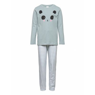 Pajama Printed Check Panda Ear Pyjamas Set Blå Lindex