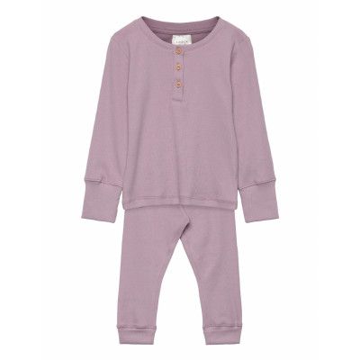 Pajama Solid Buttons Pyjamas Set Lila Lindex