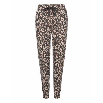 Pant Brushed Jersey Leopard Pyjamasbyxor Mjukisbyxor Svart Hunkemöller