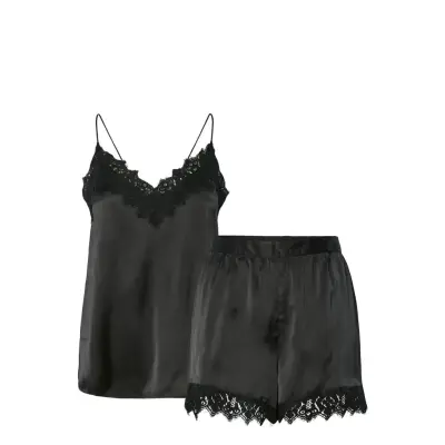 Pieces Pcjenna Xmas Satin Nightwear Set Wvn - Black - XS