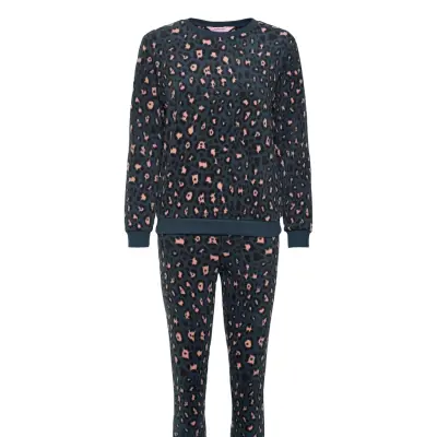 Pj Bag Micro Fleece Leopard Pyjamas Blå Hunkemöller