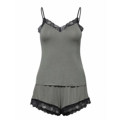 Pj Cami Short Viscose Lace Pyjamas Grå Hunkemöller