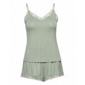 Pj Cami Short Viscose Lace Pyjamas Grön *Villkorat Erbjudande Hunkemöller