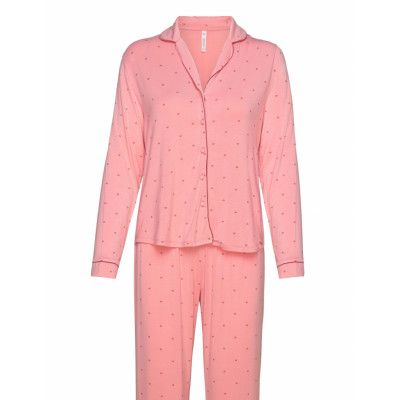 Pj Ls Jersey Piping Heart *Villkorat Erbjudande Pyjamas Rosa Hunkemöller