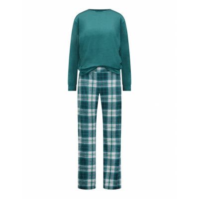 Pj Set Velours Check *Villkorat Erbjudande Pyjamas Grön Hunkemöller