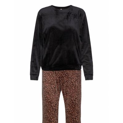 Pj Set Velours Leopard Pyjamas Black Hunkemöller