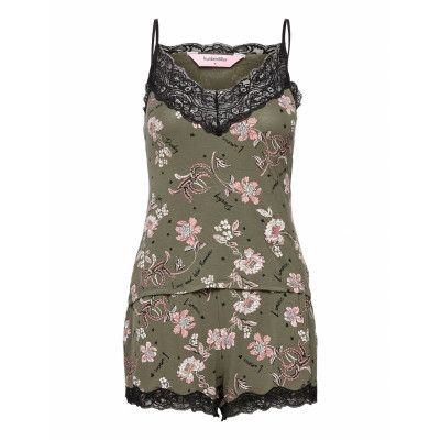 Pj Short Cami Flower Words Pyjamas Grön Hunkemöller