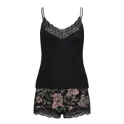Pj Short Cami Waterflower Pyjamas Svart Hunkemöller