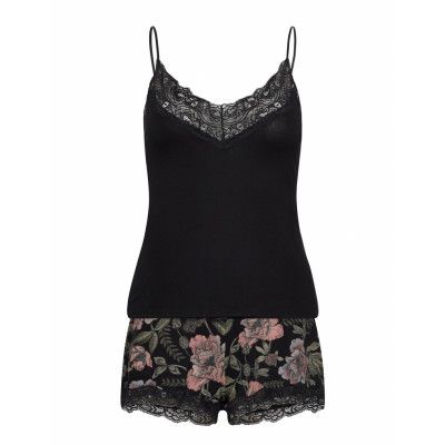Pj Short Cami Waterflower Pyjamas Svart Hunkemöller